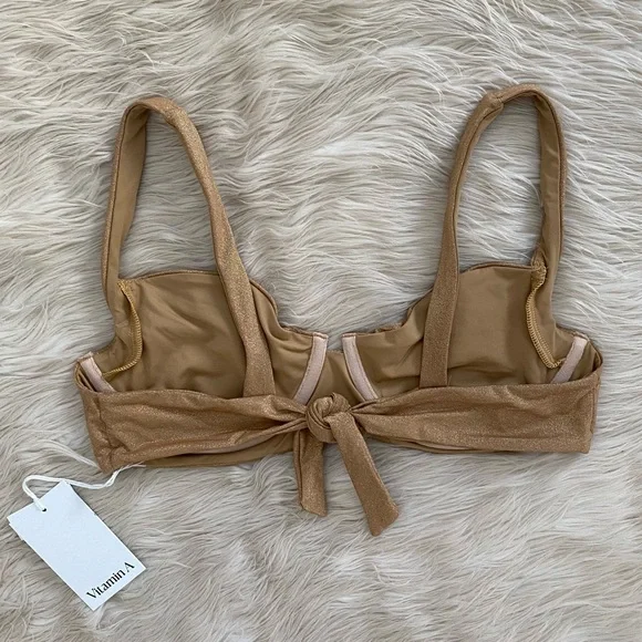 Vitamin A Golden Glow Gold Metallic Demi Bikini Top Underwire Swimsuit - Picture 8 of 12